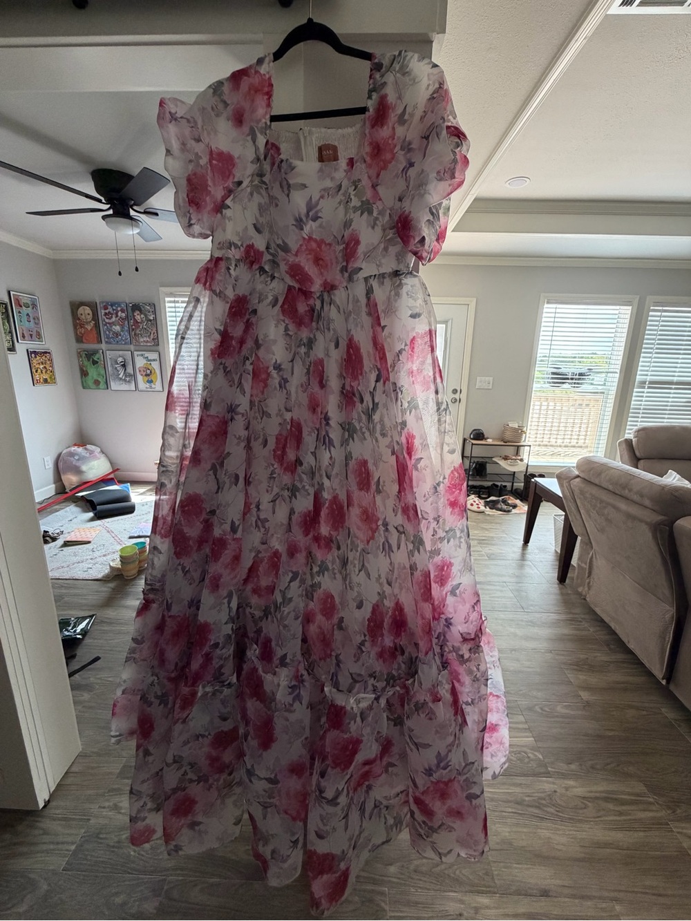 JessaKae Pink Floral Maxi Dress with Puff Sleeves - Picture 2 of 5